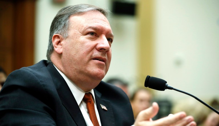 Secretary of State Mike Pompeo testifies before the House Foreign Affairs Committee hearing on Capitol Hill in Washington on Wednesday.