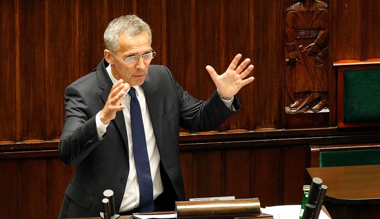 NATO Secretary-General Jens Stoltenberg addresses the summer session of NATO Parliamentary Assembly that is largely focused on ensuring European security amid steps taken by Russia that are seen as destabilizing.