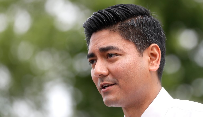 Hamilton County Clerk of Courts Aftab Pureval speaks on the rising cost of fuel and corporate donations tied to his opponent, Rep. Steve Chabot, during a campaign stop.