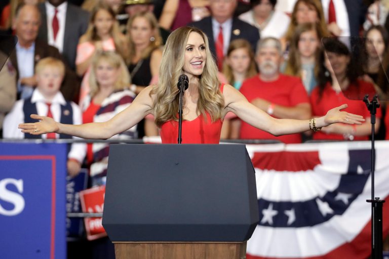 Lara Trump, wife of Eric Trump, speaks at a rally Tuesday, May 29, 2018, in Nashville, Tenn. She has also headlined a bid to end dog racing in Florida.
