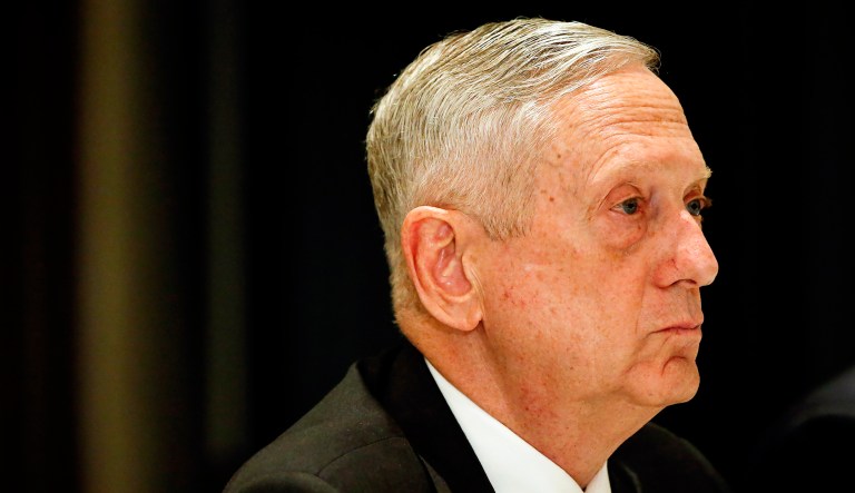 Defense Secretary Jim Mattis attends a meeting.