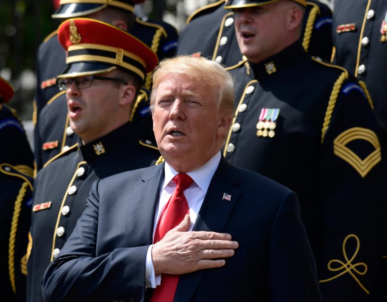 President Donald Trump participates in a "Celebration of America" event on the South Lawn of the White House in Washington, Tuesday, June 5, 2018. Trump quickly scheduled the event with military bands after canceling a visit with the Philadelphia Eagles as he stoked fresh controversy over players who protest racial injustice by taking a knee during the national anthem.