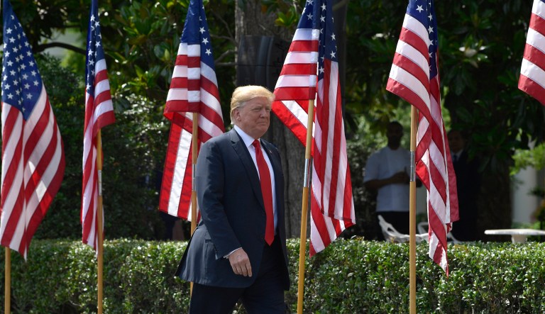 President Trump arrives for a "Celebration of America" event at the White House in lieu of a Super Bowl celebration for the NFL's Philadelphia Eagles that he canceled.