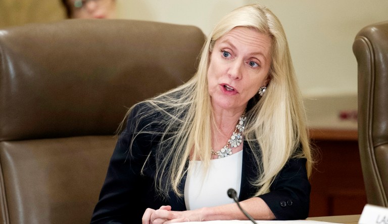 In this June 14, 2018, file photo Federal Reserve Board Governor Lael Brainard participates in an open meeting in Washington.