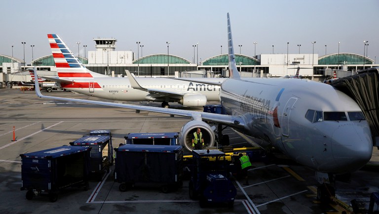 American Airlines aircraft are seen at O"Hare International Airport.
