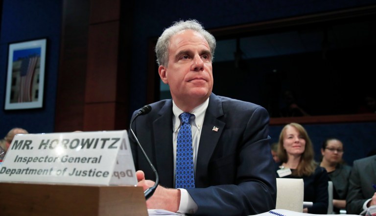 Department of Justice Inspector General Michael Horowitz testifies before a House Committee on the Judiciary and House Committee on Oversight and Government Reform joint hearing on Capitol Hill in Washington.