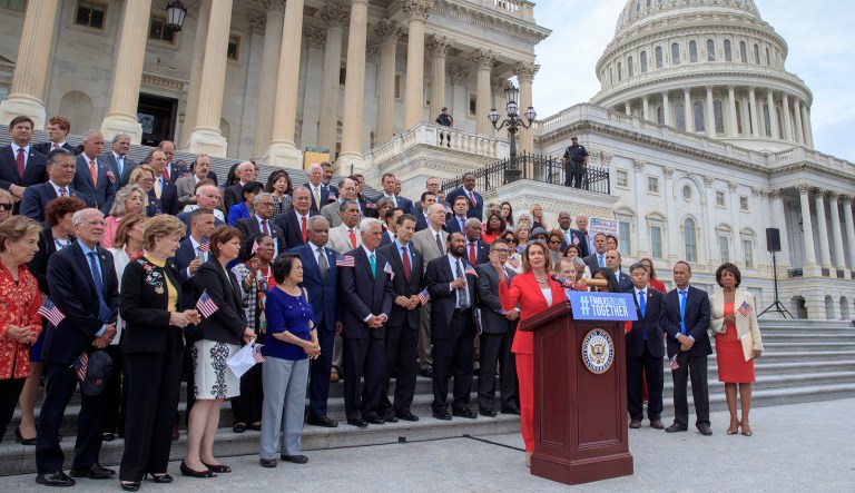 House Democratic Leader Nancy Pelosi leads other House Democrats to call for passage of the Keep Families Together Act, legislation to end the Trump Administration's policy of separating families at the US-Mexico border. 