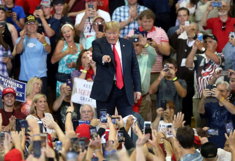 President Donald Trump arrives at a campaign rally Wednesday, June 20, 2018, in Duluth, Minn.
