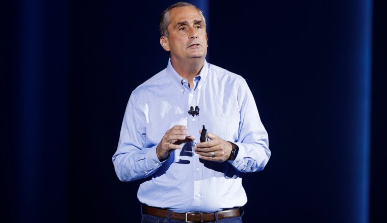 FILE- In this Jan. 8, 2018, file photo, Intel CEO Brian Krzanich delivers a keynote speech at CES International in Las Vegas. Krzanich is resigning after the company learned of a consensual relationship that he had with an employee. Intel said Thursday, June 21, that the relationship was in violation of the company's non-fraternization policy, which applies to all managers.
