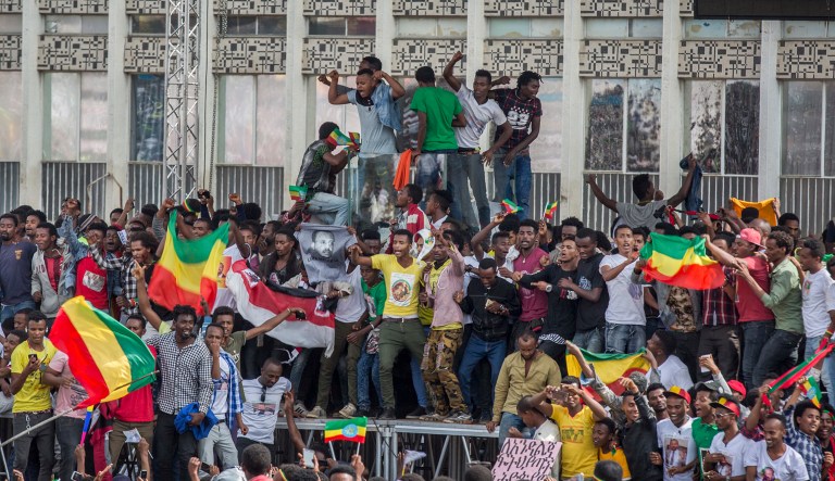 Ethiopians rally in solidarity with Prime Minister Abiy Ahmed in Meskel Square in the capital, Addis Ababa, Ethiopia, on Saturday. A deadly explosion struck the huge rally for Ethiopia's reformist new prime minister on Saturday shortly after he spoke and was waving to the crowd that had turned out in numbers unseen in recent years in the East African nation. 