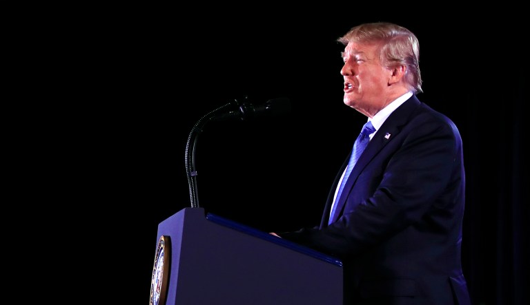 President Trump speaks at a Nevada GOP Convention in Las Vegas on Saturday.