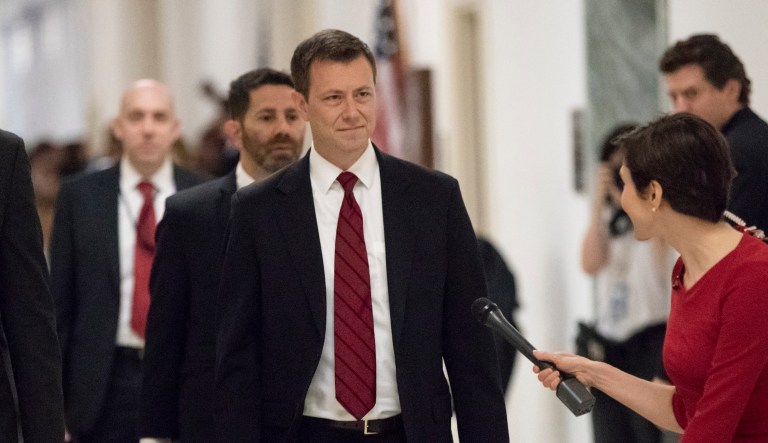 Peter Strzok walks to a hearing on Capitol Hill in Washington, D.C.