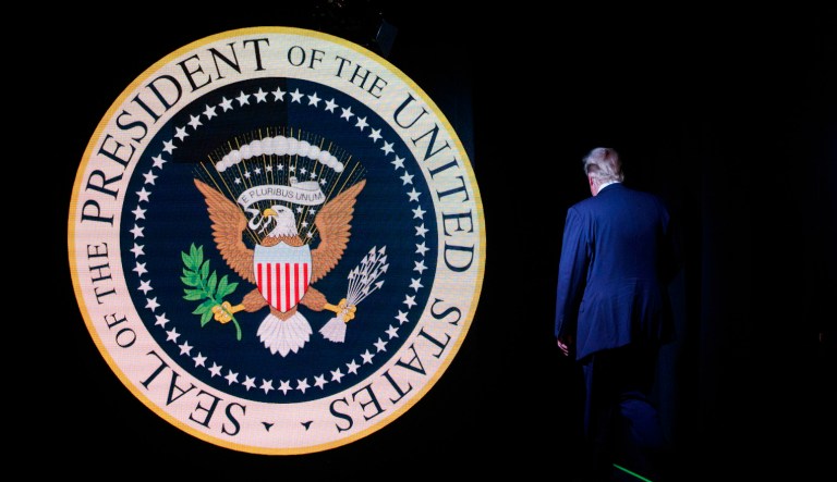 President Trump leaves after an event.
