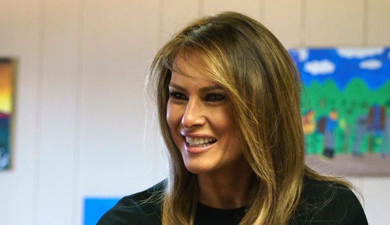 First lady Melania Trump participates in an event.