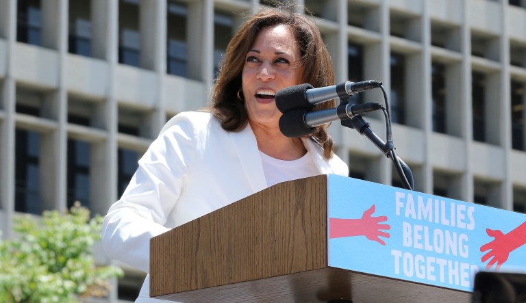 United States Senator for California Kamala Harris speaks at the "Families Belong Together: Freedom for Immigrants" March on Saturday, June 30, 2018, in Los Angeles.