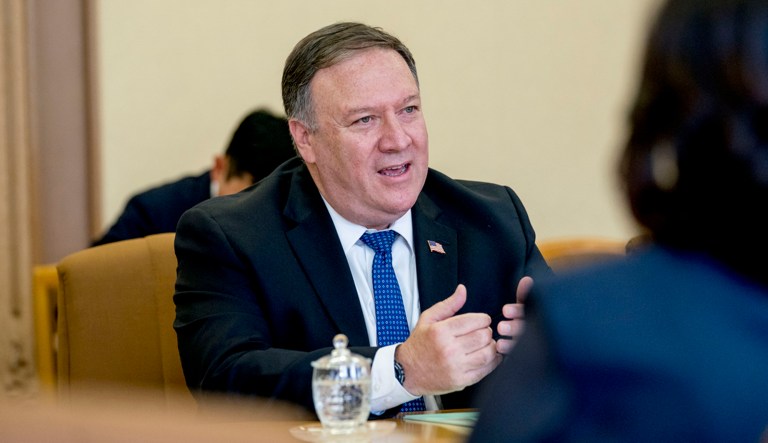 U.S. Secretary of State Mike Pompeo speaks during a meeting at the Park Hwa Guest House in Pyongyang, North Korea.