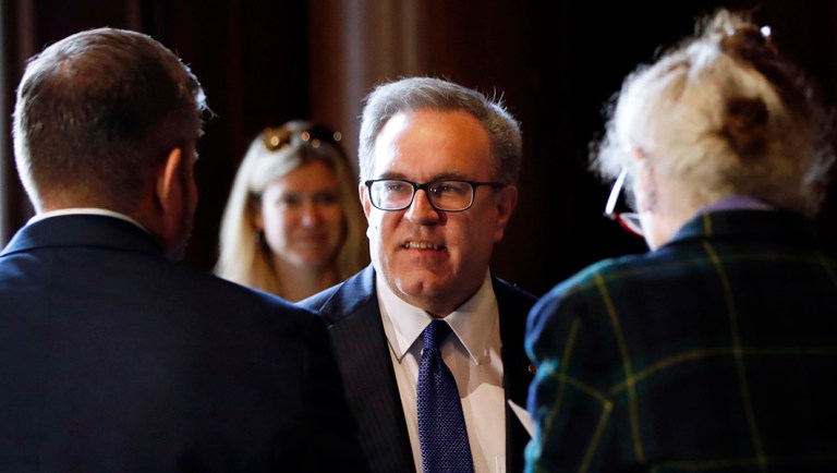 Environmental Protection Agency acting Administrator Andrew Wheeler talks to EPA staffers.