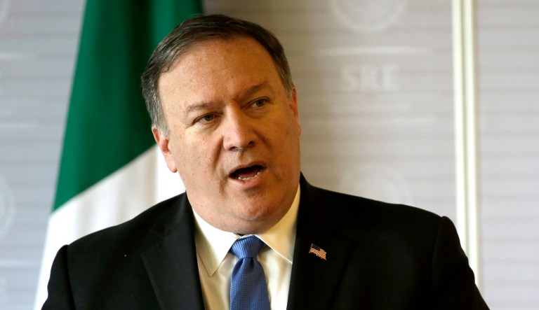 Secretary of State Mike Pompeo speaks during a press conference with Mexican Foreign Minister Luis Videgaray in Mexico City on Friday.