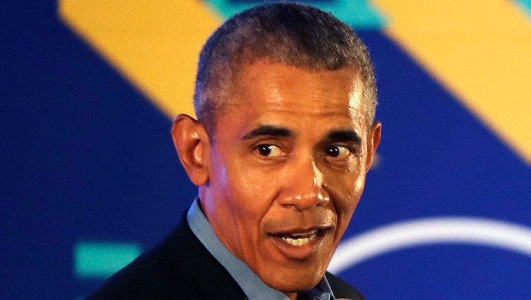 Former U.S. President Barack Obama speaks during his town hall for the Obama Foundation at the African Leadership Academy in Johannesburg.