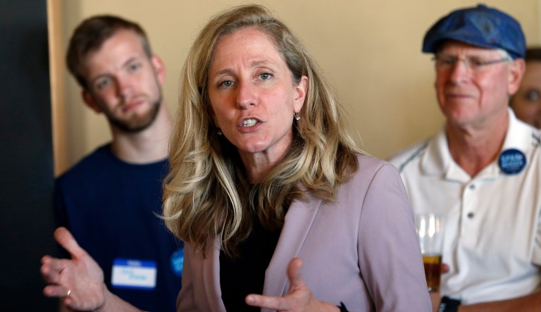 Former CIA officer and Democratic candidate for Virignia's 7th District seat, Abigail Spanberger, speaks to supporters at a rally in Richmond, Wednesday, July 18, 2018.