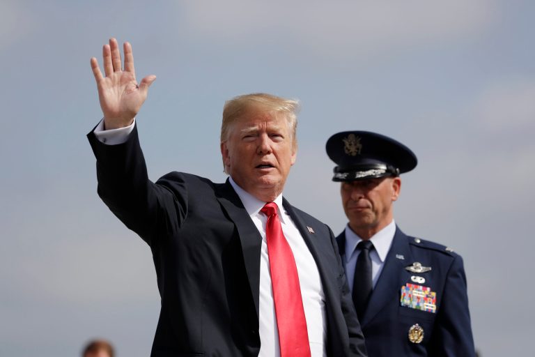 President Donald Trump boards Air Force One, Thursday, July 26, 2018, in Andrews Air Force Base, Md. Trump is traveling to Iowa and Illinois in which his trade agenda is expected to be a leading issue.