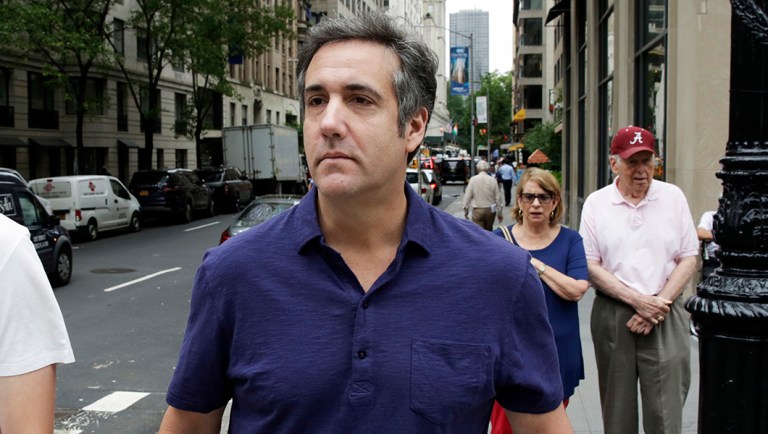 Michael Cohen, formerly a lawyer for President Trump, leaves his hotel.