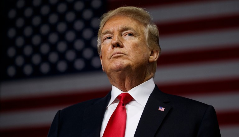 President Trump pauses during remarks at a campaign rally at Florida State Fairgrounds Expo Hall on July 31, 2018, in Tampa, Fla.