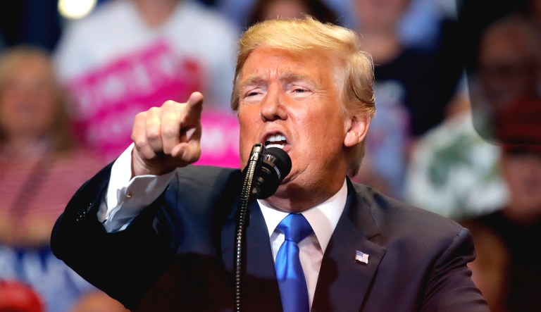 President Trump speaks during a rally.