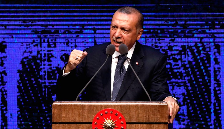 Turkish President Recep Tayyip Erdogan speaks in Ankara, Turkey.