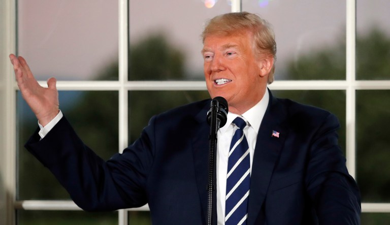 President Trump speaks at an event on Aug. 7, 2018, at Trump National Golf Club in Bedminster, N.J.