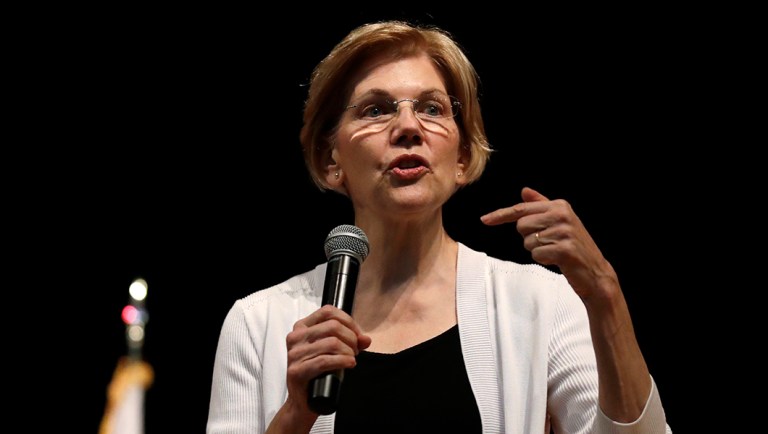 Sen. Elizabeth Warren, D-Mass., during a town hall style gathering in Woburn.