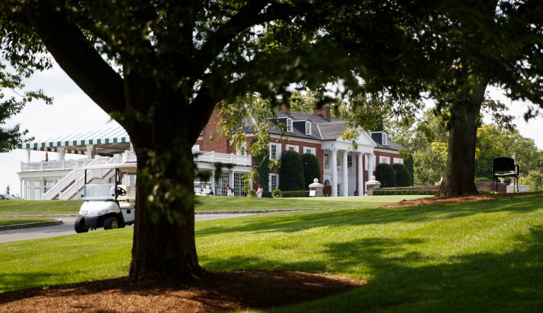 The clubhouse of Trump National Golf Club, Thursday, Aug. 9, 2018, Bedminster, N.J.(AP Photo/Carolyn Kaster)
