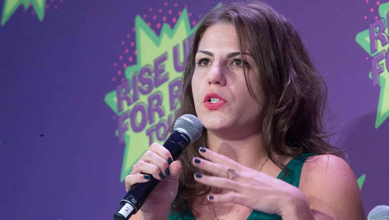 Journalist Lauren Duca speaks during the Rise Up For Roe national tour.