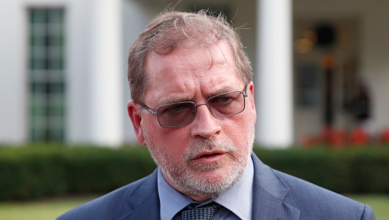 Grover Norquist, president of Americans for Tax Reform, speaks with reporters.
