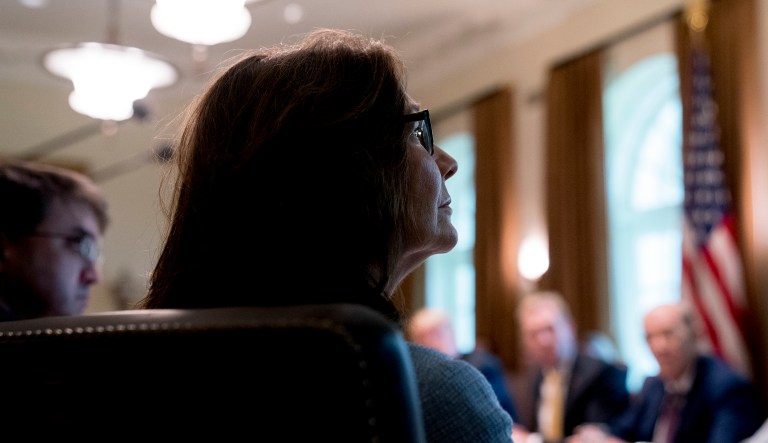 CIA Director Gina Haspel attends a Cabinet meeting in the Cabinet Room of the White House, Thursday, Aug. 16, 2018, in Washington.