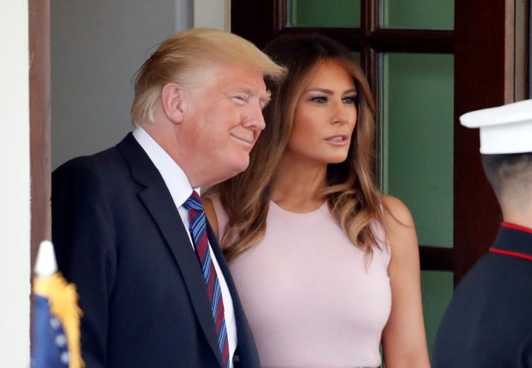 President Donald Trump, with first lady Melania Trump, smiles as Kenyan President Uhuru Kenyatta departs the White House, Monday, Aug. 27, 2018, in Washington.