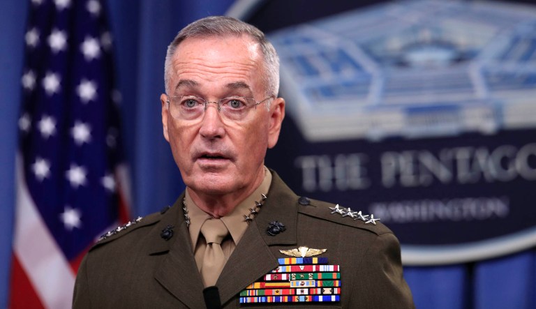 Marine Gen. Joseph Dunford speaks to reporters during a news conference at the Pentagon in D.C.