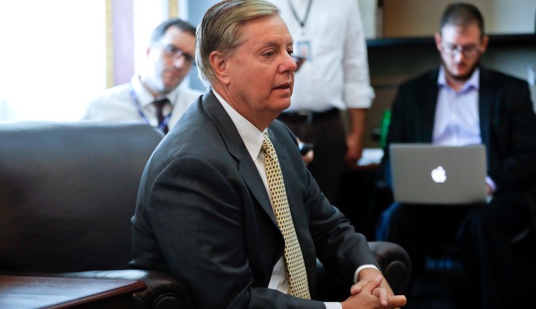 Sen. Lindsey Graham, R-S.C., speaks to members of the media about Sen. John McCain, R-Ariz., on Capitol Hill in Washington, Tuesday, Aug. 28, 2018.