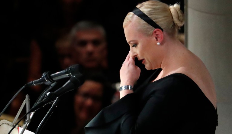 Meghan McCain speaks at a memorial service for her father, Sen. John McCain, R-Ariz., at Washington National Cathedral in Washington, Saturday, Sept. 1, 2018. McCain died Aug. 25, from brain cancer at age 81. 