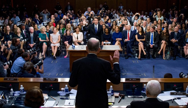 President Trump's Supreme Court nominee, Brett Kavanaugh, is sworn in by Senate Judiciary Committee Chairman Chuck Grassley, R-Iowa, as he appears before the Senate Judiciary Committee on Capitol Hill in Washington, D.C.