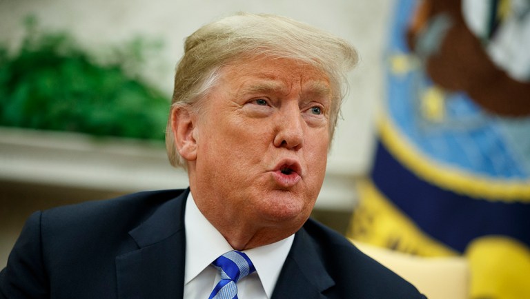 President Trump speaks during a meeting with the Emir of Kuwait Sheikh Sabah Al Ahmad Al Sabah.