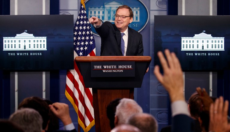 Kevin Hassett, chairman of the Council of Economic Advisers, speaks during the daily press briefing at the White House, Monday, Sept. 10, 2018, in Washington.