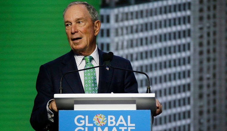 Michael Bloomberg, the UN Secretary-General's Special Envoy for Climate Action, speaks during the plenary session of the Global Action Climate Summit Thursday, Sept. 13, 2018, in San Francisco. The mayor of Paris and other top officials who were instrumental in the securing the 2015 U.N. climate accord open a California summit by talking about the importance of continuing the path to clean energy, despite President Donald Trump's withdrawal of the United States from the pact.