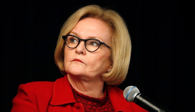 Incumbent Democratic Sen. Claire McCaskill of Missouri speaks during a candidate forum at the annual Missouri Press Association convention in Maryland Heights, Mo. 