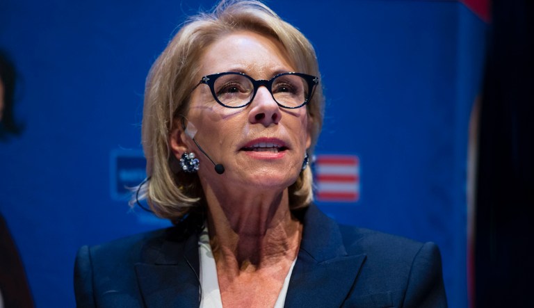 Education Secretary Betsy DeVos speaks during a student town hall at the National Constitution Center in Philadelphia, Monday, Sept. 17, 2018.