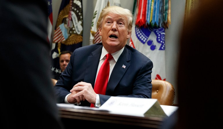 President Trump speaks during a meeting of the President's National Council of the American Worker in the Roosevelt Room of the White House, Sept. 17, 2018, in Washington.
