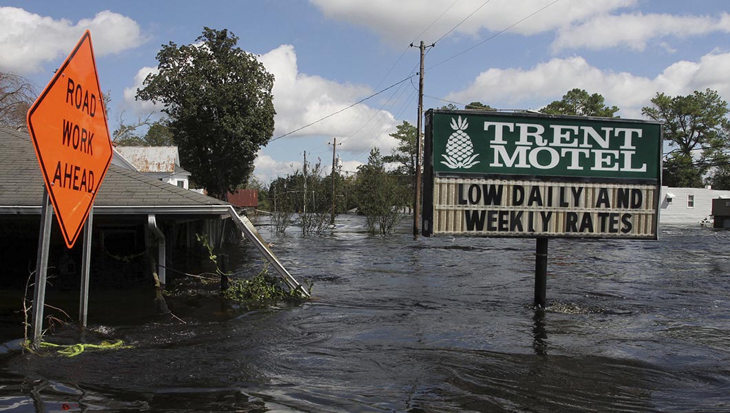 Flooding in the aftermath of Hurricane Florence overtakes the town of Pollocksville, N.C.