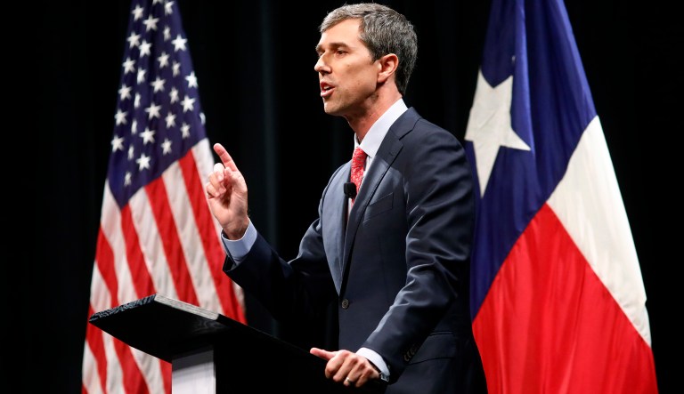 Democratic U.S. Representative Beto O'Rourke takes part in a debate for the Texas U.S. Senate with Republican U.S. Sen. Ted Cruz, in Dallas, Friday, Sept. 21, 2018.