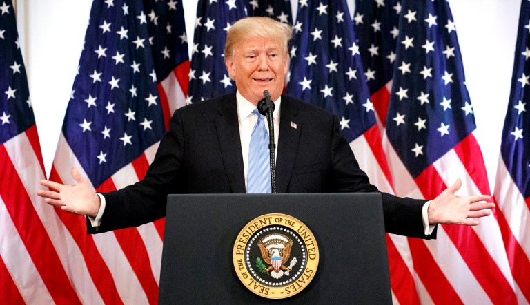 President Trump speaks during a news conference in New York.