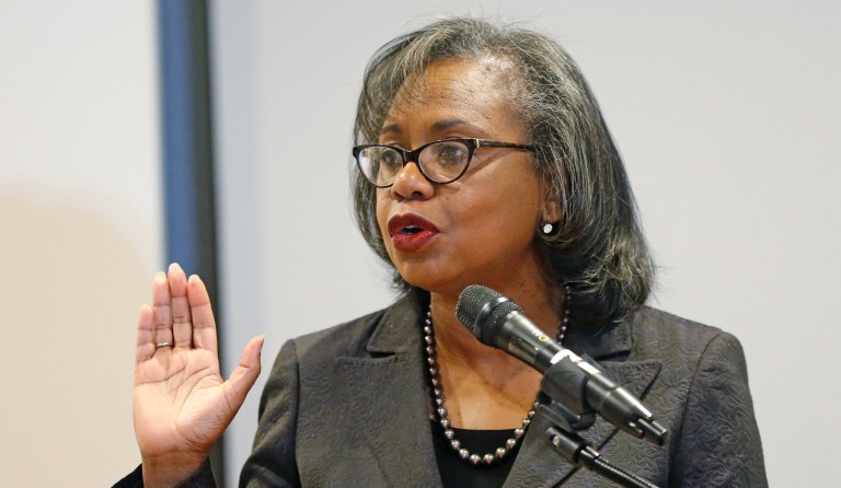 Anita Hill speaks at the University of Utah Wednesday, Sept. 26, 2018, in Salt Lake City. Hill has been back in the spotlight since Christine Blasey Ford accused Supreme Court nominee Brett Kavanaugh of sexually assaulting her when the two were in high school. Hill's 1991 testimony against Clarence Thomas riveted the nation. Thomas was confirmed anyway, but the hearing ushered in a new awareness of sexual harassment.